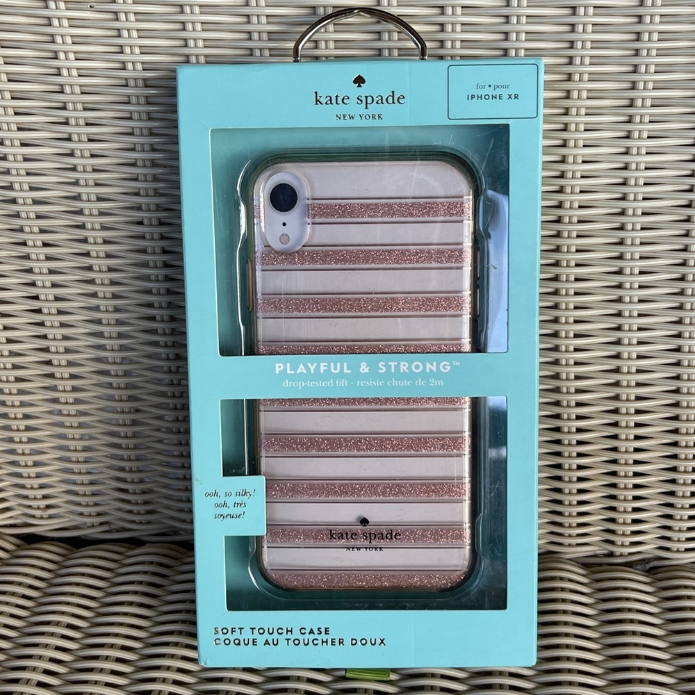 Kate Spade New York Phone Case iPhone XR NIB Clear‎ Rose Gold Stripe